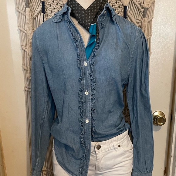 Ralph Lauren Tops - Lauren Jeans co. Ralph Lauren denim ruffle button up size small
